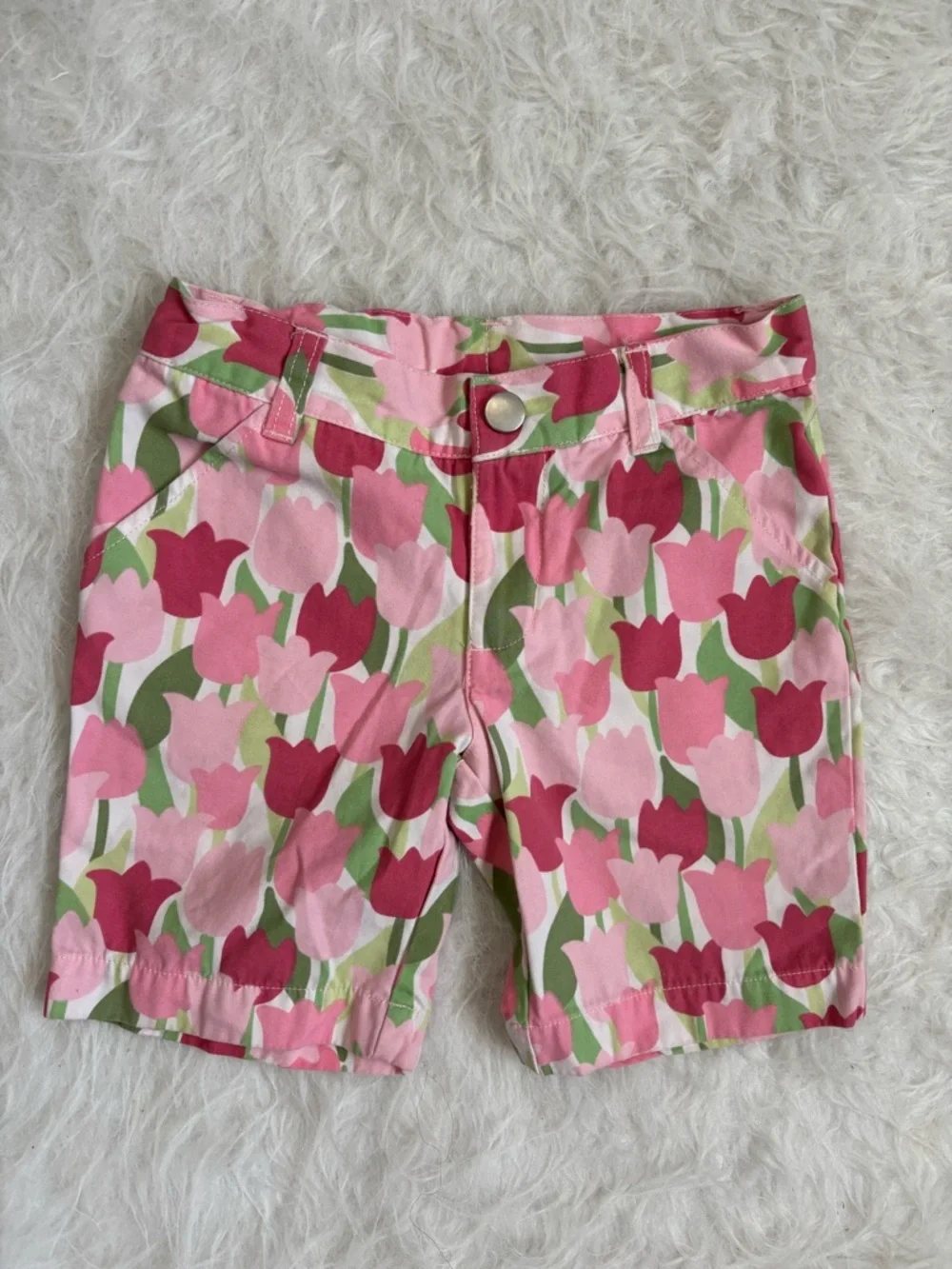 Gymboree Girls Pink and Green Tulip Print Preppy Bermuda Shorts